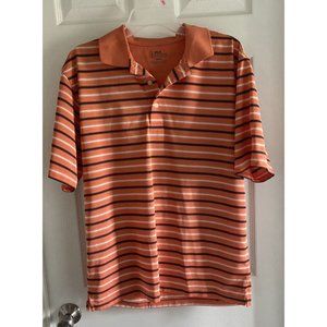 PGA Tour Golf Polo Shirt Men’s Medium Orange Striped Short Sleeve